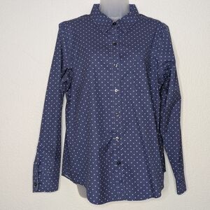 L.L. Bean Blue and‎ White Patterned Polka Dot Button Down Shirt Women's L